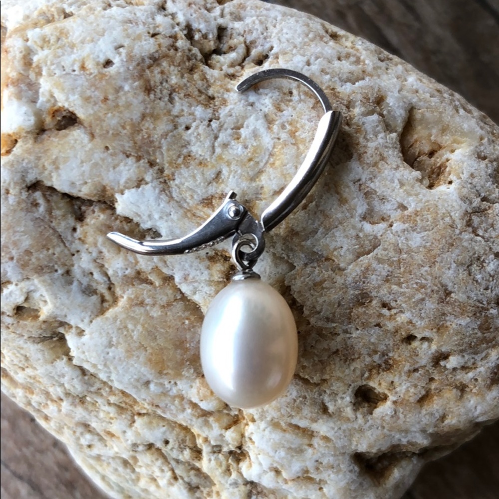 Sterling Silver Pearl Drop Earrings - Picture 6 of 11